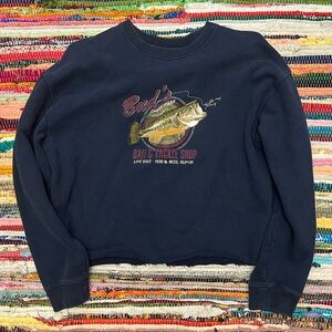 Bud's Bait & Tackle Fishing Crew Pullover | Navy Blue | Size M
